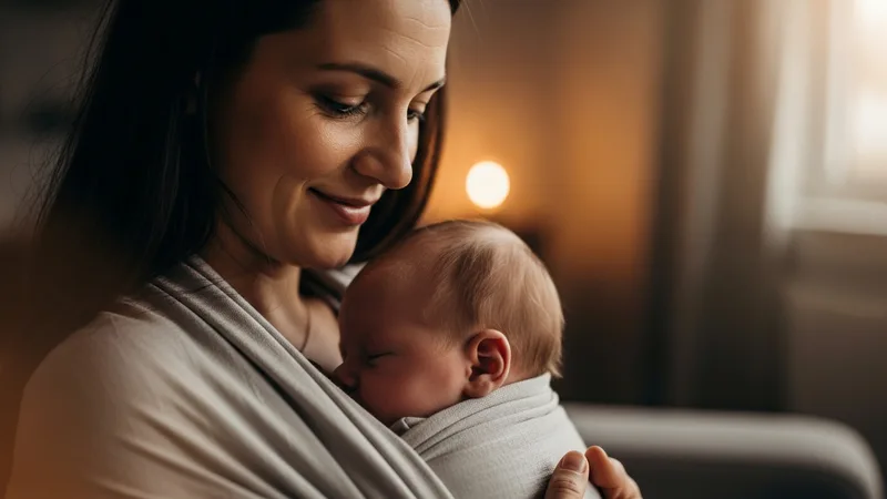 Nouveau-né porté en position physiologique contre sa maman